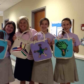 Kids in Pati's class hand painted some totes for the project